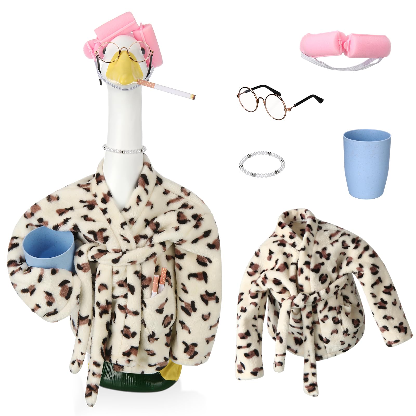 Sunnymove bathrobe porch goose outfit on a 23-inch statue adds cozy outdoor appeal.