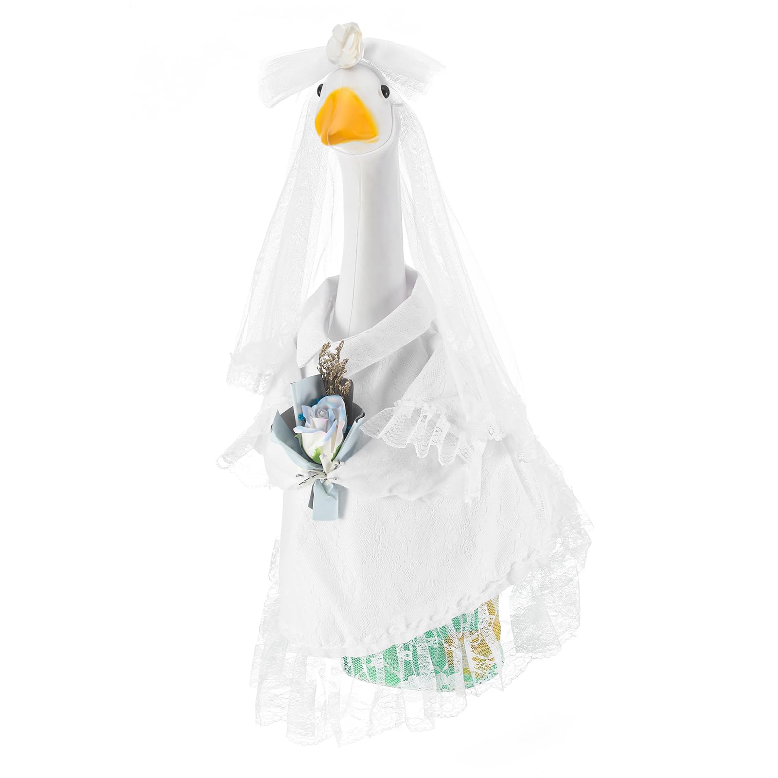 Sunnymove bride goose outfit on a 23-inch statue enhances garden wedding visuals