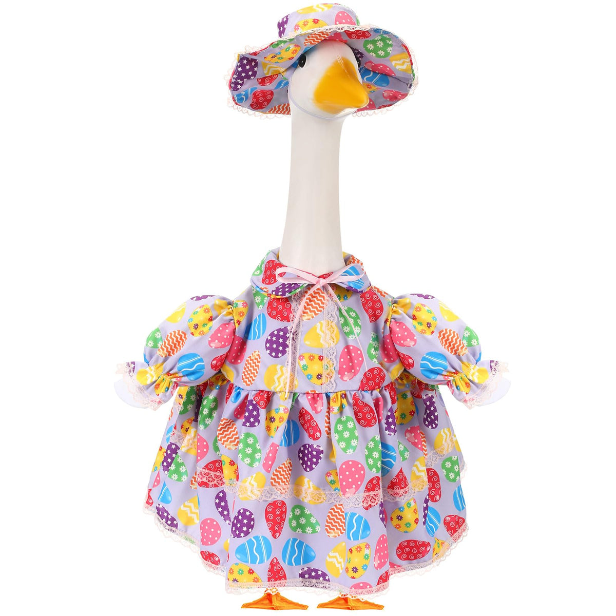Sunnymove Easter goose outfit with wide hat enhances porch display and photo moments.