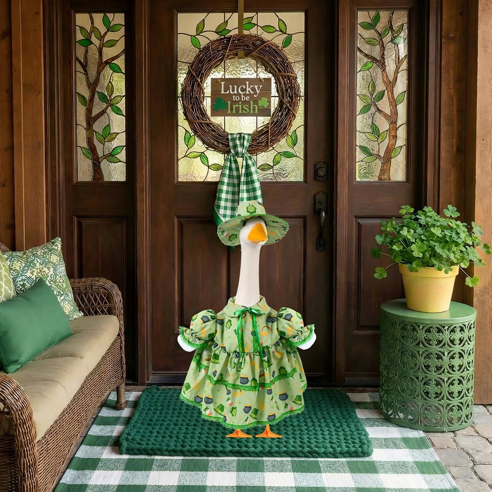 Sunnymove porch goose clothes ready for Easter and spring display.