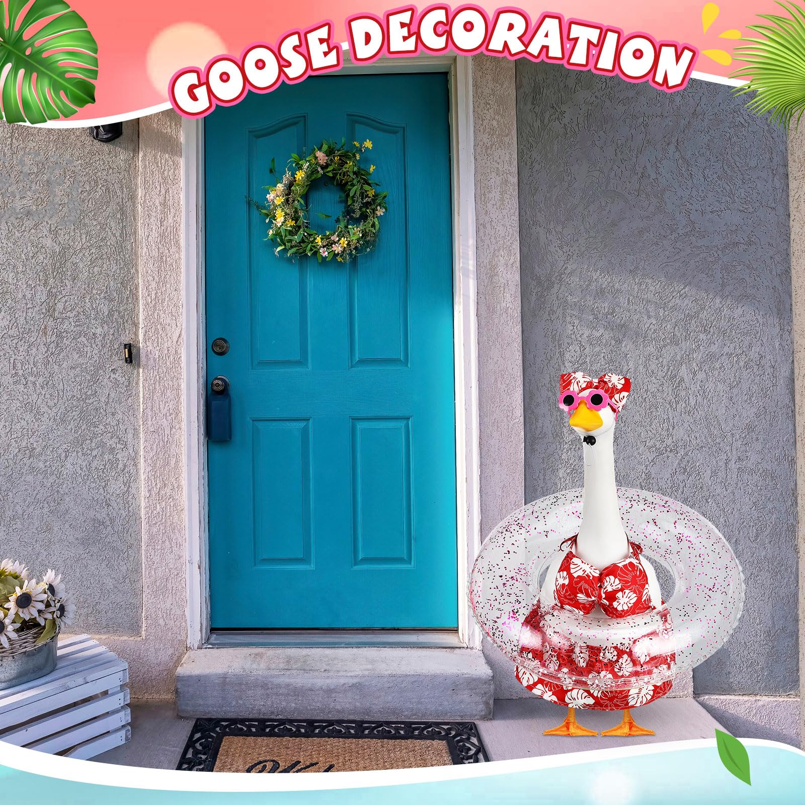 Sunnymove 23-inch porch goose decoration for bright summertime yard charm.