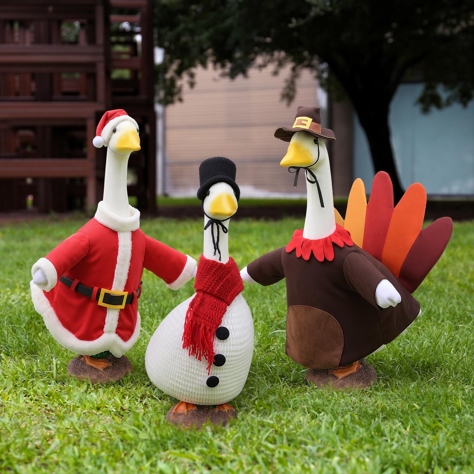 Sunnymove porch goose turkey costume complements autumn decor for Halloween and Thanksgiving.