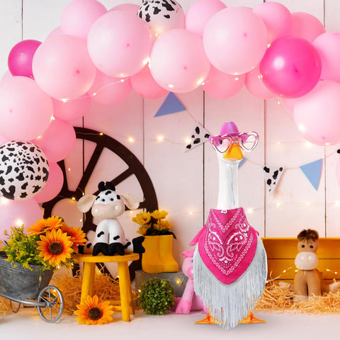 Sunnymove rose red cowgirl costume on lawn goose centerpiece