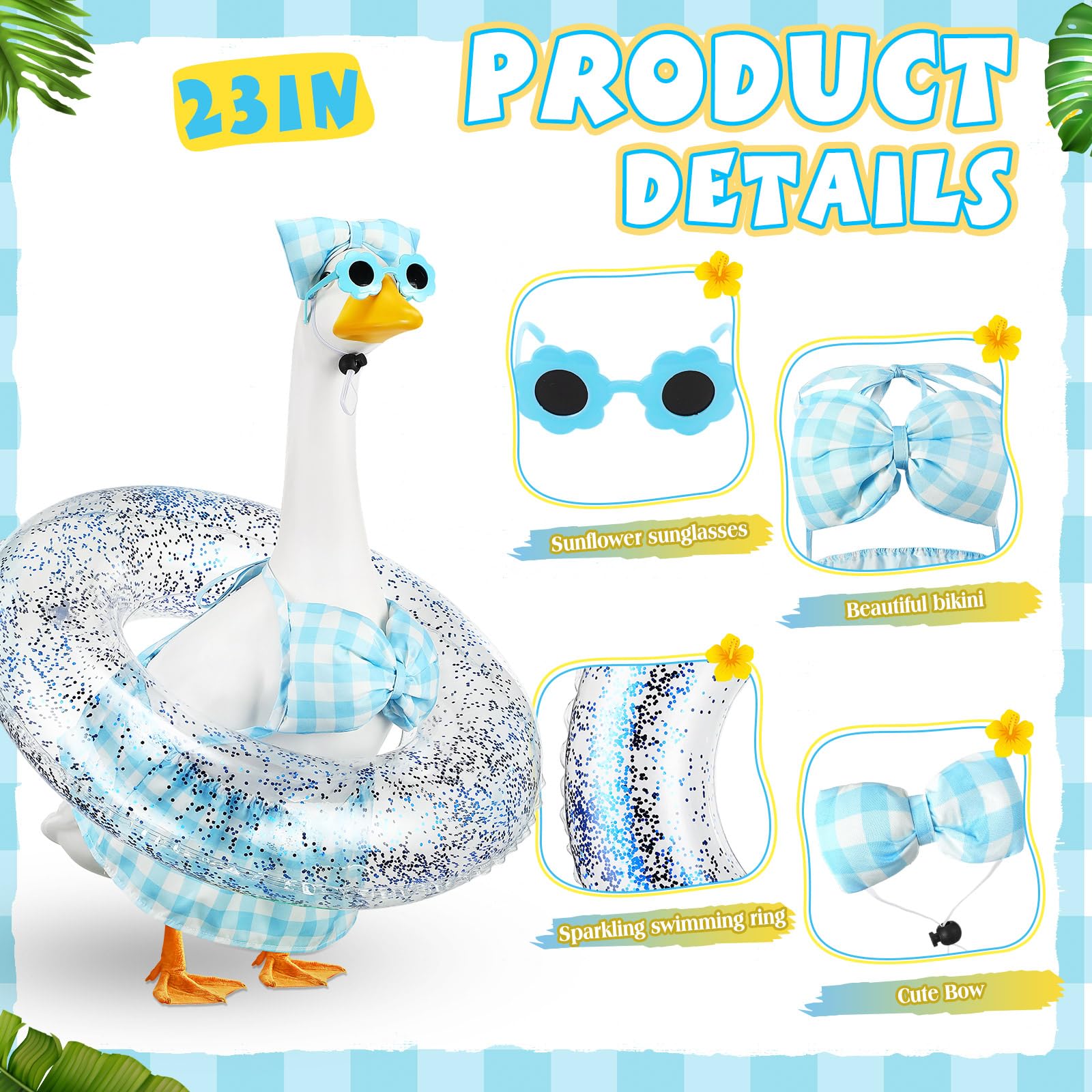 Sunnymove swim tube porch goose blue plaid supports easy outdoor decoration