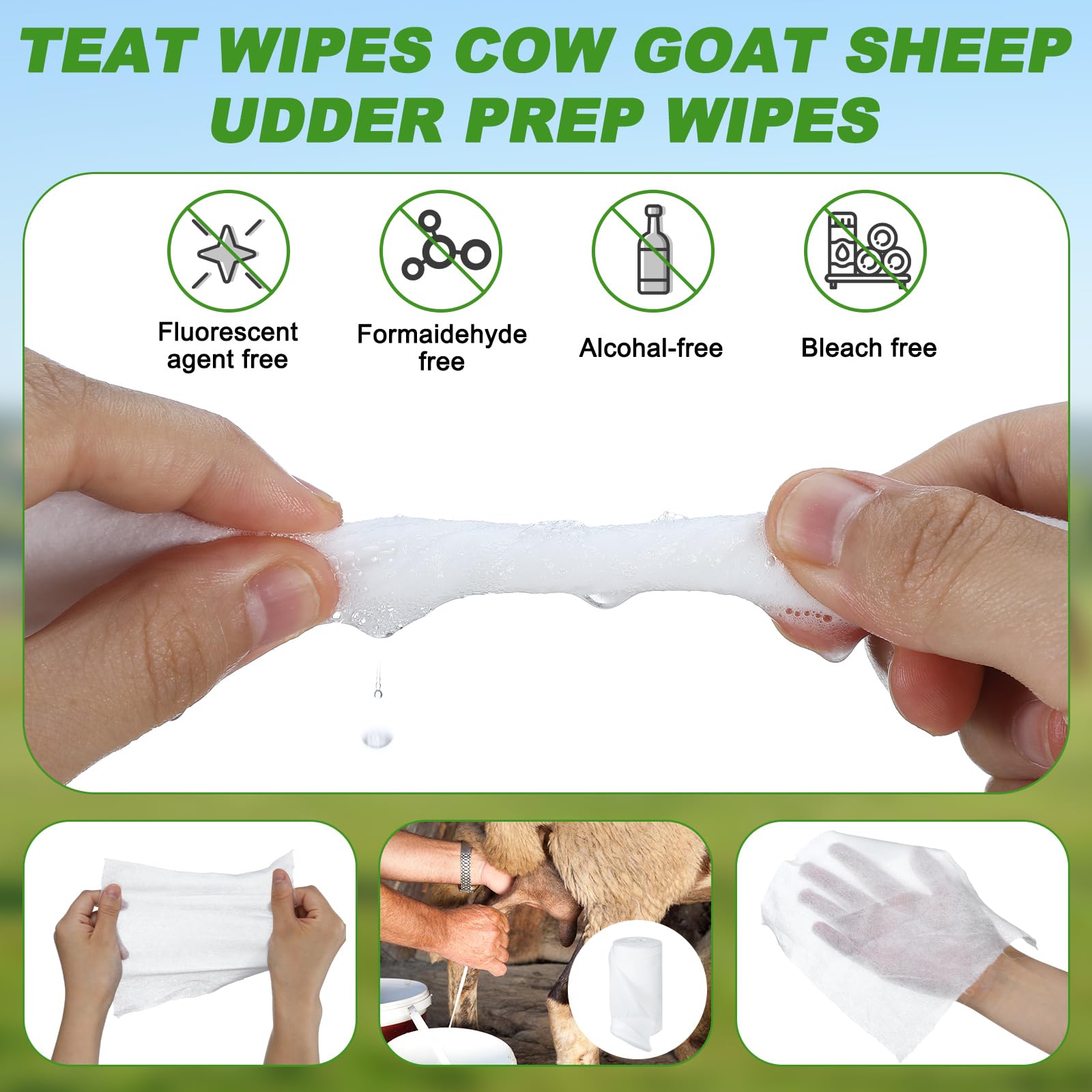 Sunnymove teat wipes size 5.5x7.87 inches for efficient cleaning.