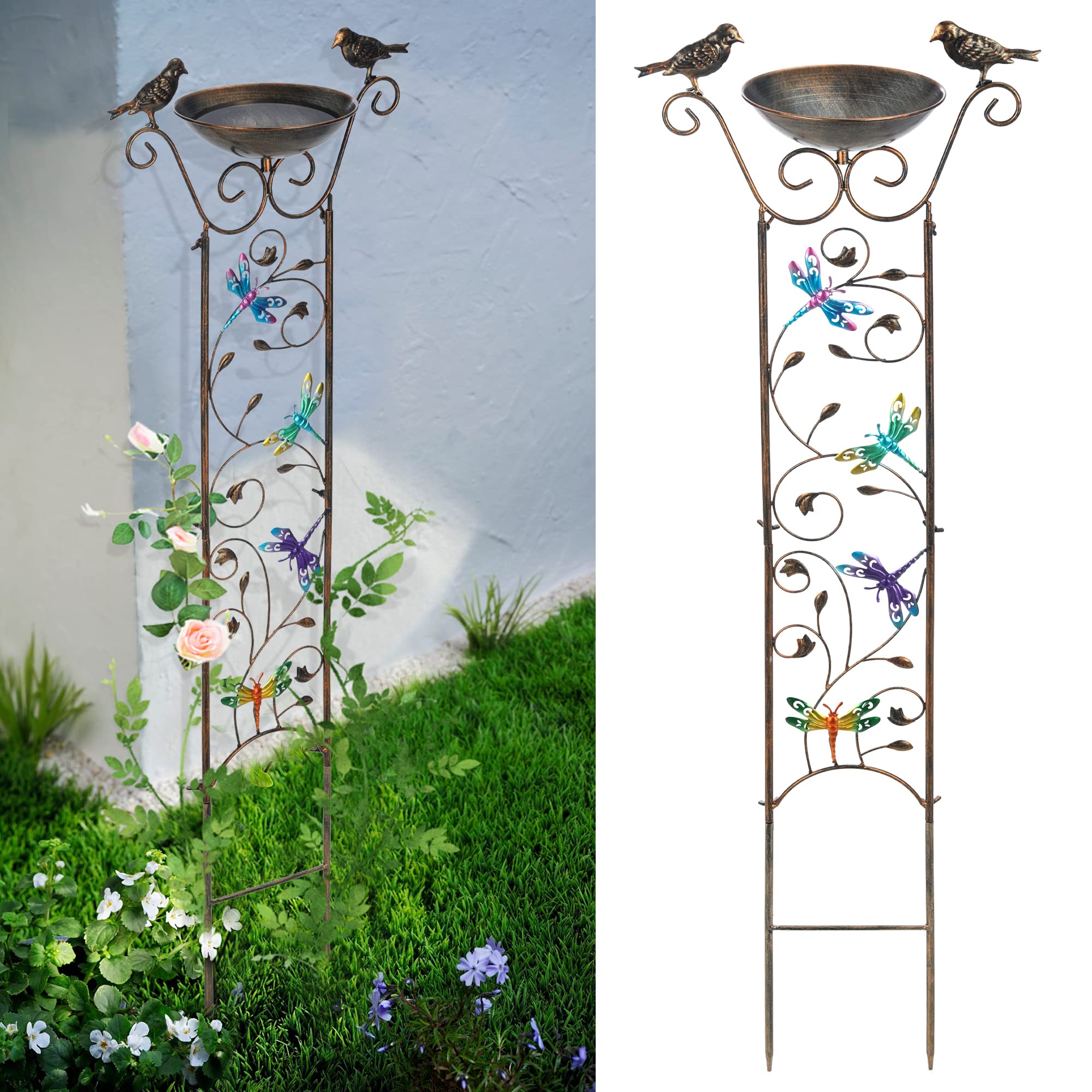 SUNNYPARK bird bath with trellis top bowl attracts birds and adds garden charm.