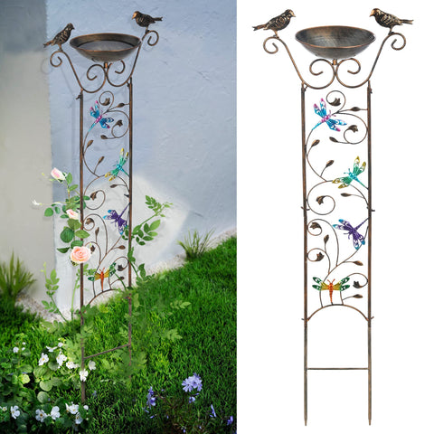 SUNNYPARK bird bath with trellis top bowl attracts birds and adds garden charm.