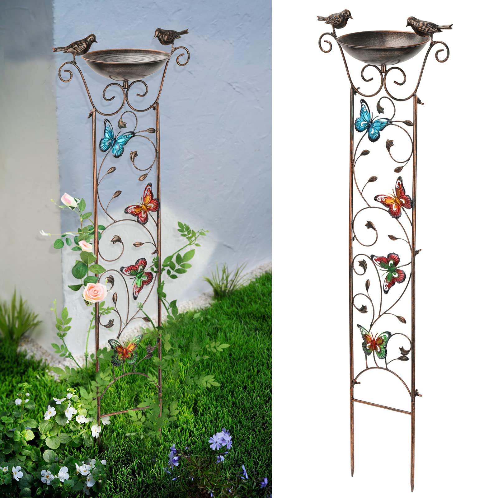 SUNNYPARK Bird Bath with Trellis: decorative top bath attracts birds to your garden