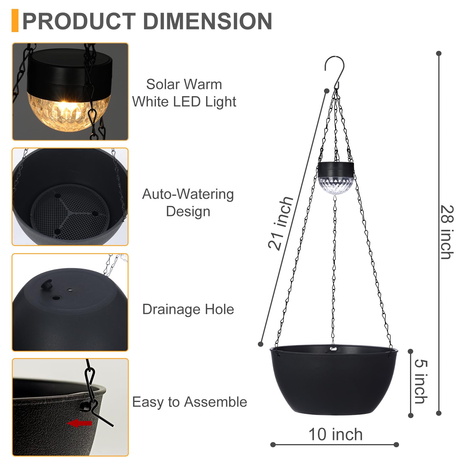 SUNNYPARK black textured hanging baskets add modern style to outdoor spaces.