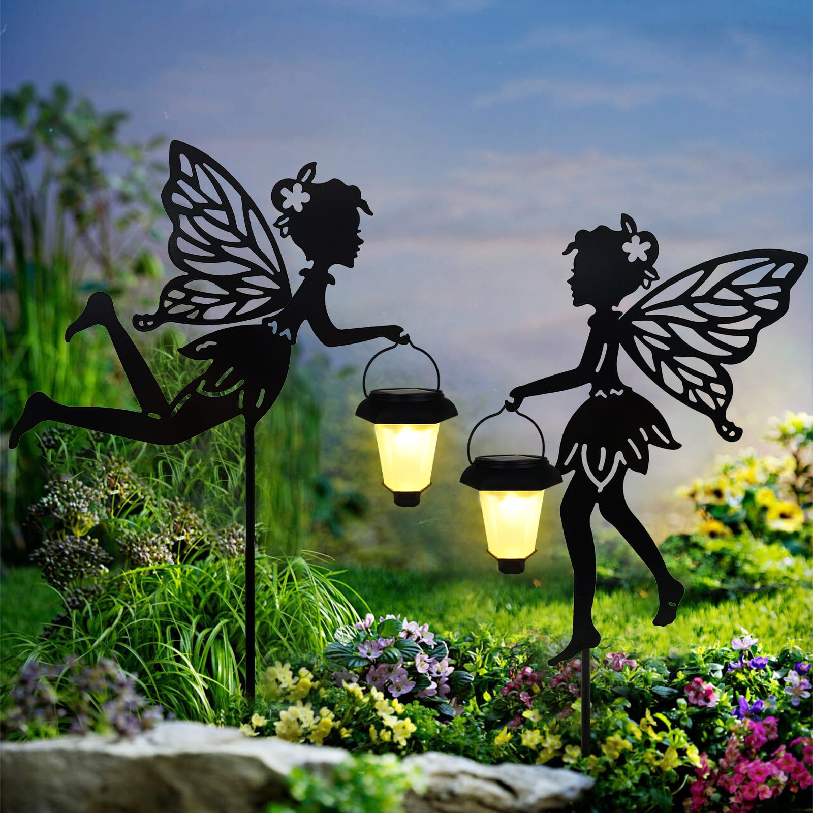 SUNNYPARK fairy stake lights provide daytime decor and nighttime ambiance.