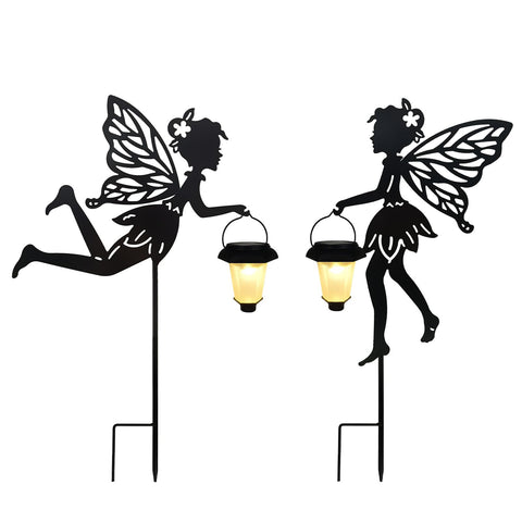 SUNNYPARK solar fairy stake angel lantern decor adds whimsy along the lawn after sunset.