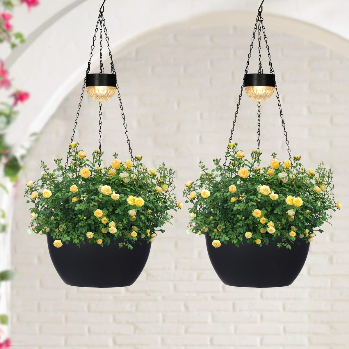 SUNNYPARK solar hanging planter 2-pack lights outdoor evenings with ambient glow.