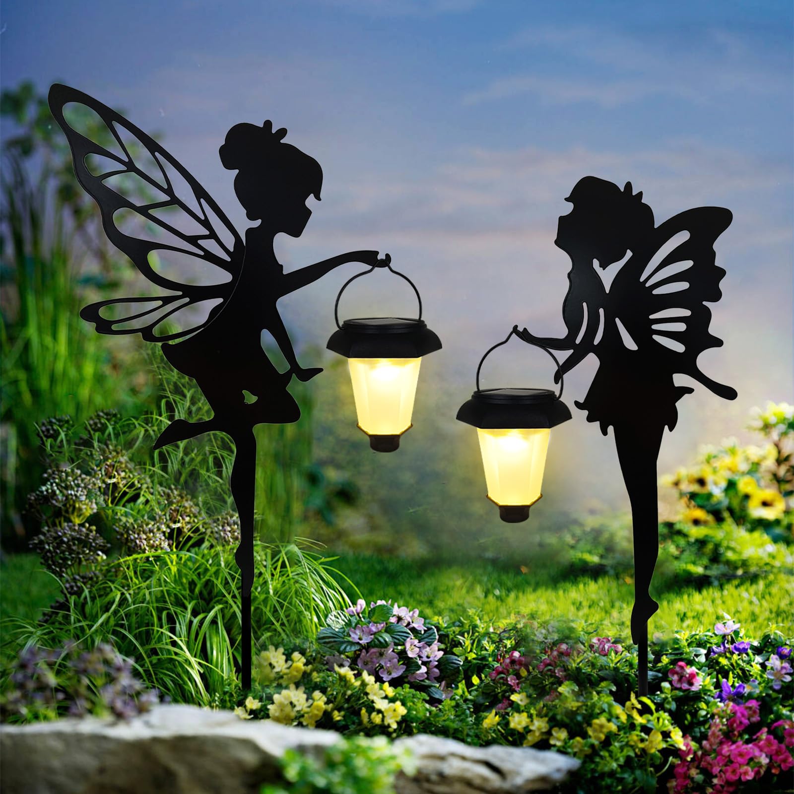 SUNNYPARK two-pack outdoor decor ideal for lawn, path, or yard.
