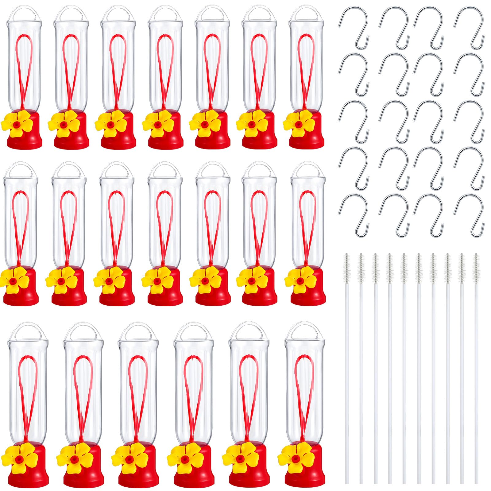 Sunnyray 10-pack hummingbird feeders outdoors attract vibrant hummingbirds.