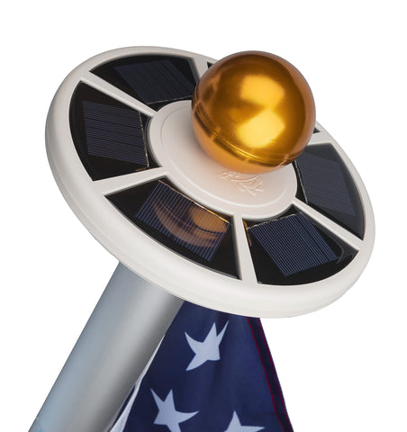 Sunnytech 2nd-gen solar flag pole light front view illuminates flag clearly at night