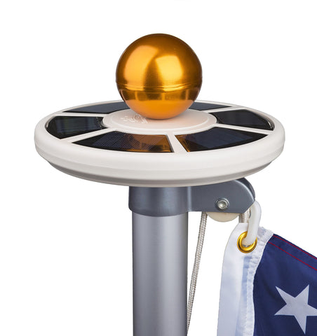 Sunnytech 2nd-gen solar flag pole light side view with broad coverage