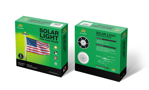 Rechargeable battery setup powers overnight illumination for flag displays.
