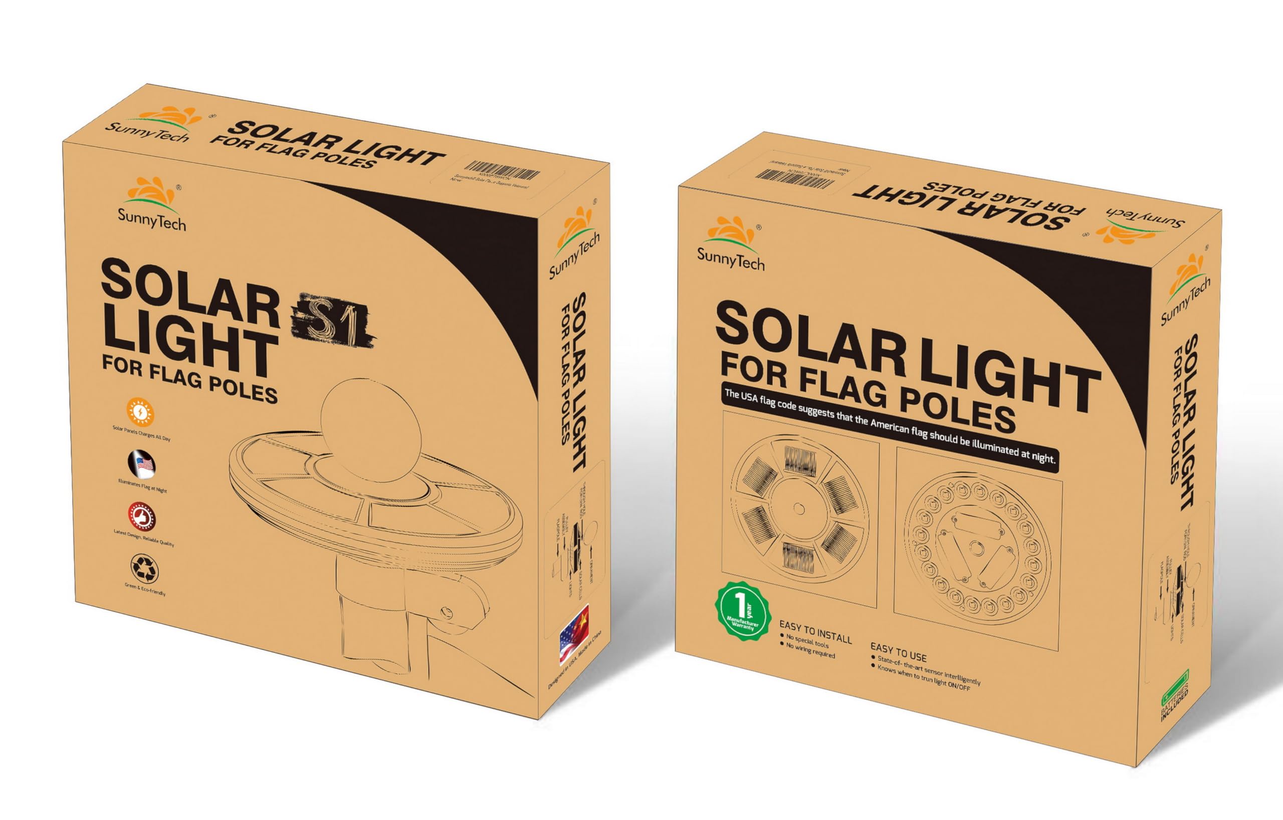 Sunnytech solar flag light front design emphasizes simple setup