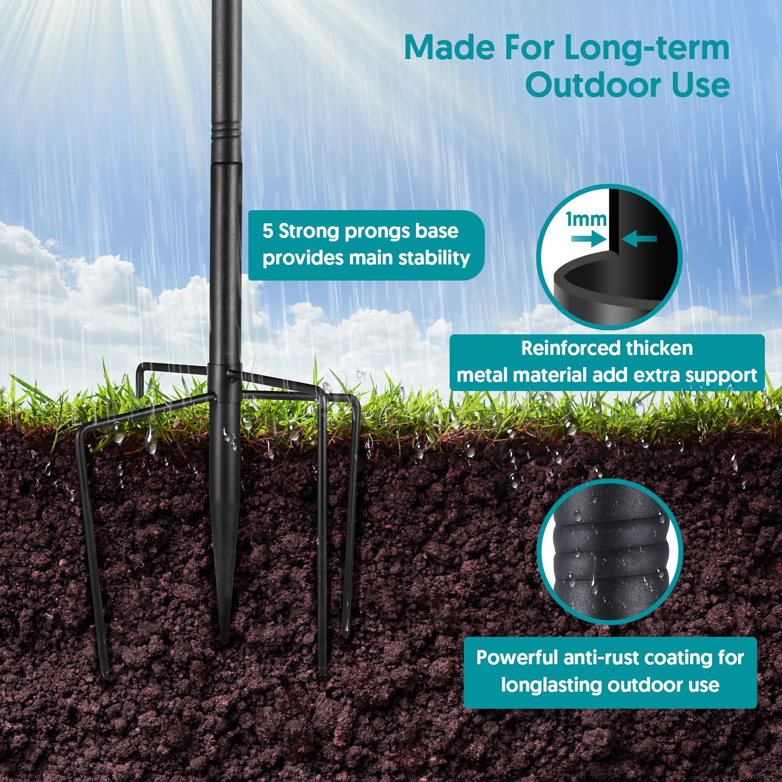 Sunoble height-adjustable pole reaches 92 inches for flexible placement.