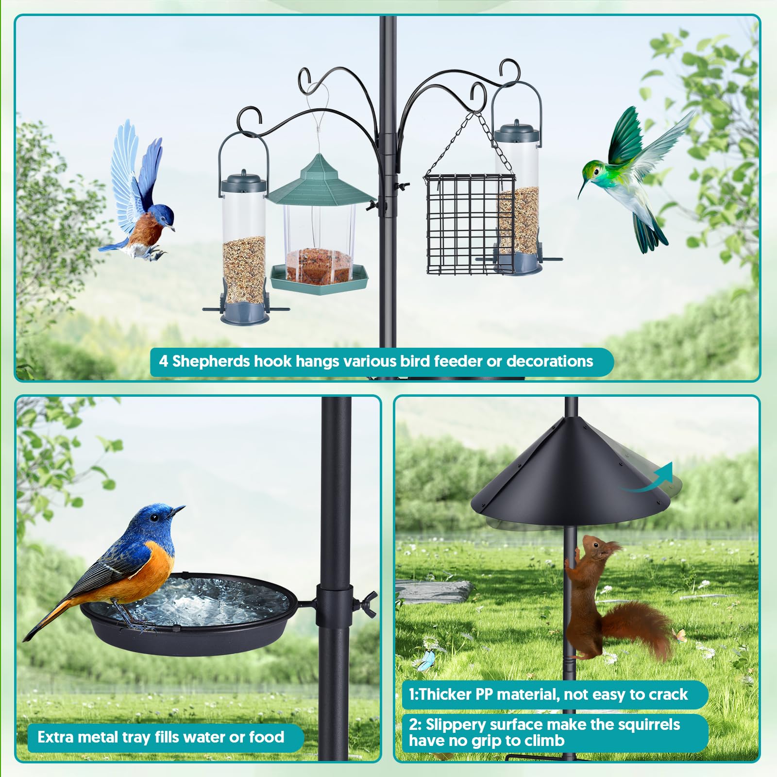 Sunoble removable metal tray offers water or seed serving.
