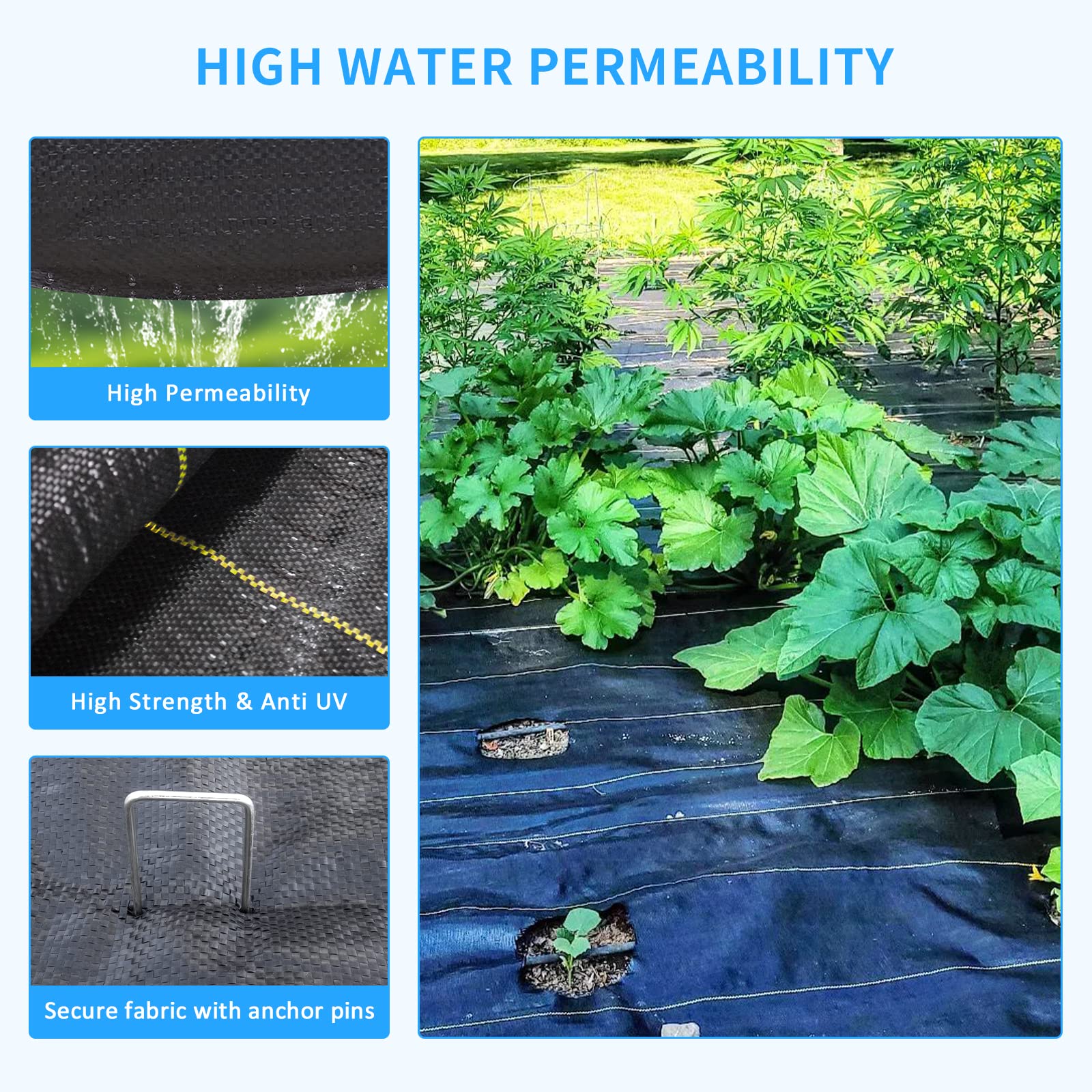 Sunocity easy-install weed barrier compatible with staples for quick setup.