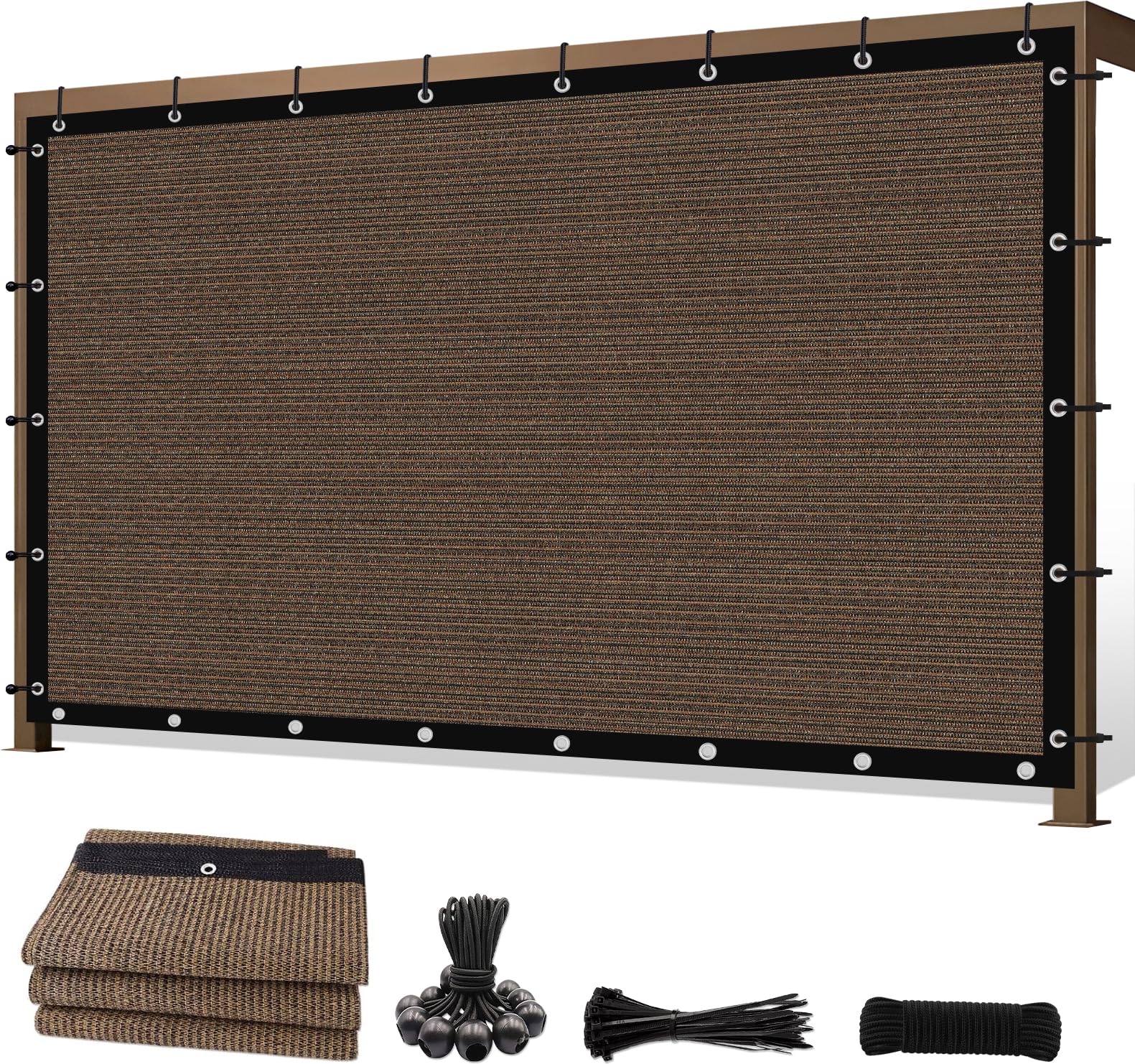 Sunocity shade cloth 8x16 mocha pergola cover provides cool shade.
