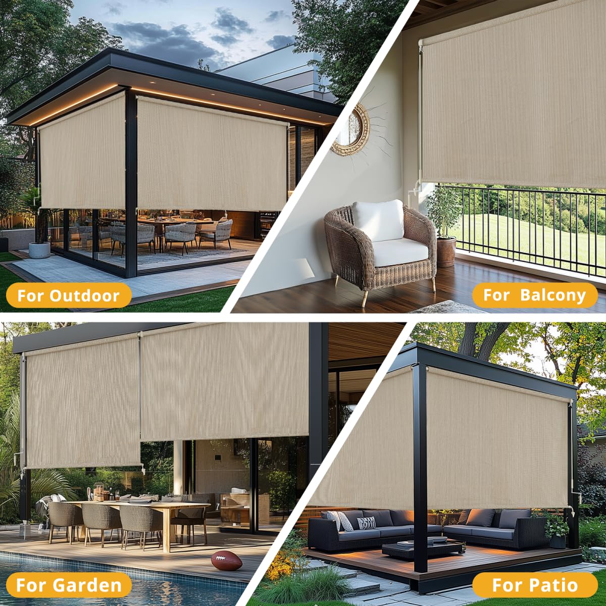 Sunoff outdoor roller shade fabric close-up details highlighting durability