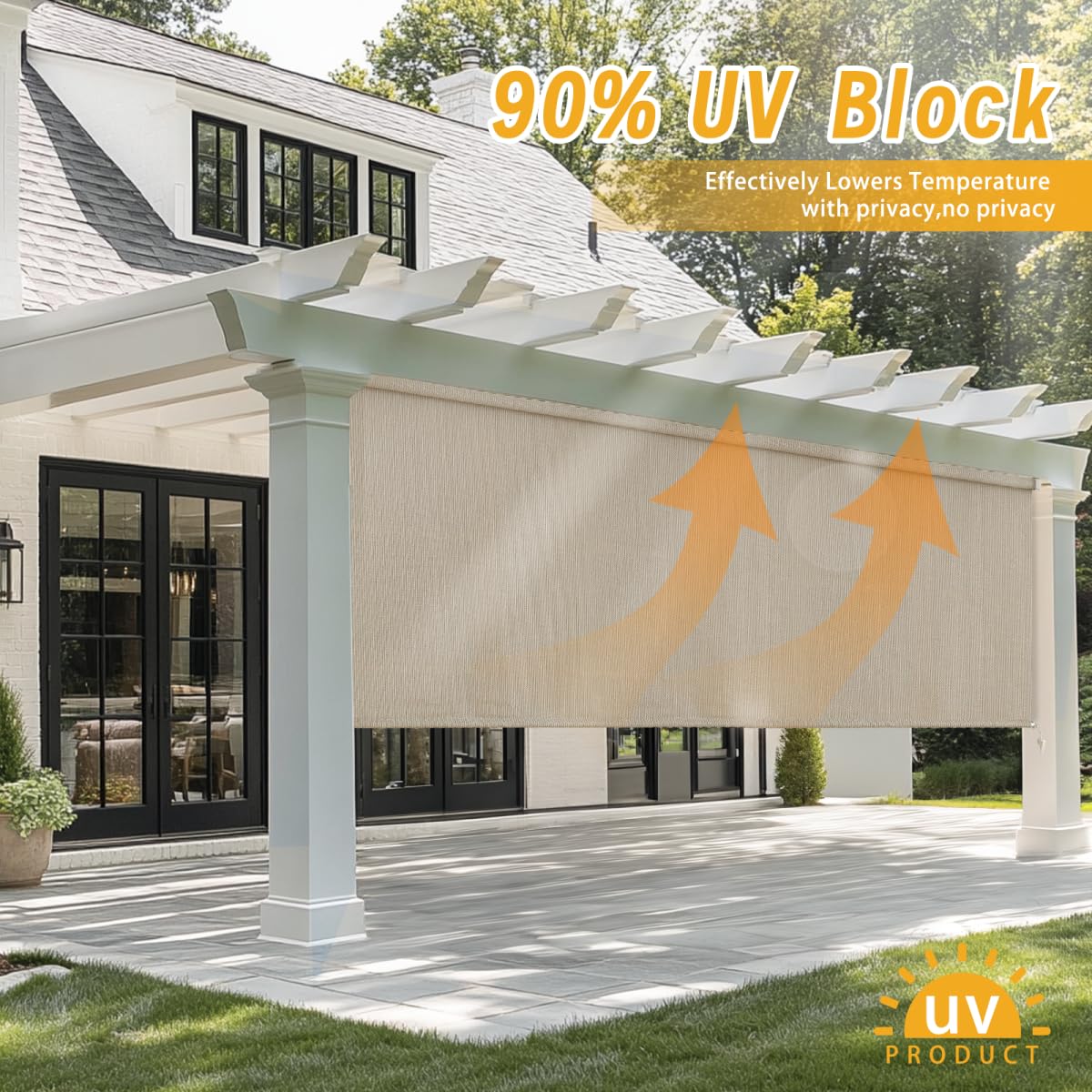 Sunoff outdoor roller shade weather-resistant fabric withstands rain and wind