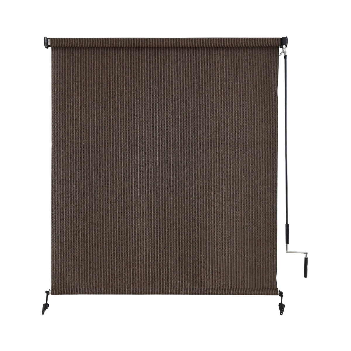 Sunoff outdoor roller shades in Mocha offer seamless privacy for patios and balconies.
