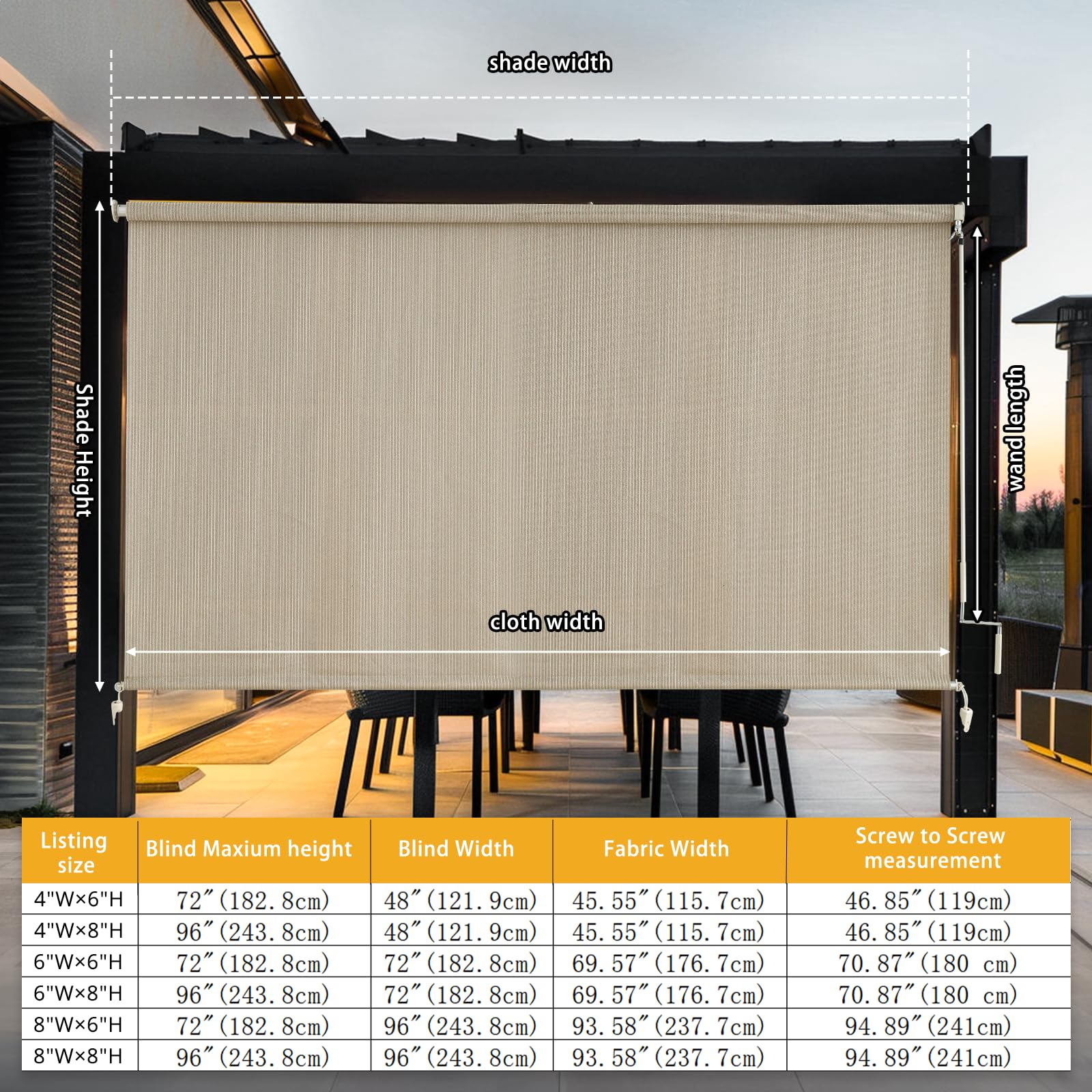 Sunoff cordless roller blind lowered for shade and cool comfort on porch