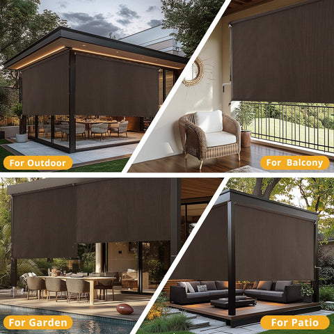 All-weather Sunoff blinds protect gazebo from sun and rain.