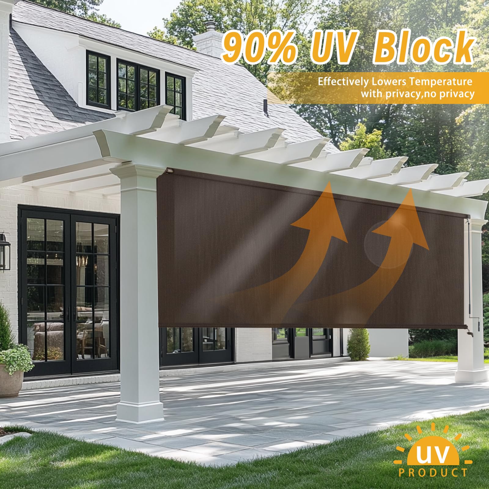 Weatherproof Sunoff blinds maintain performance in rain or sun.