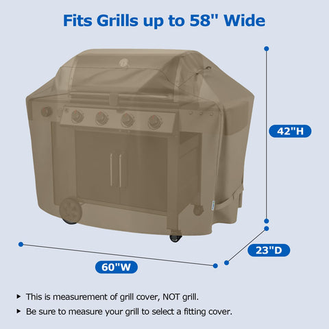 SunPatio 60 inch grill cover side view shields the grill from wind, dust, and moisture.