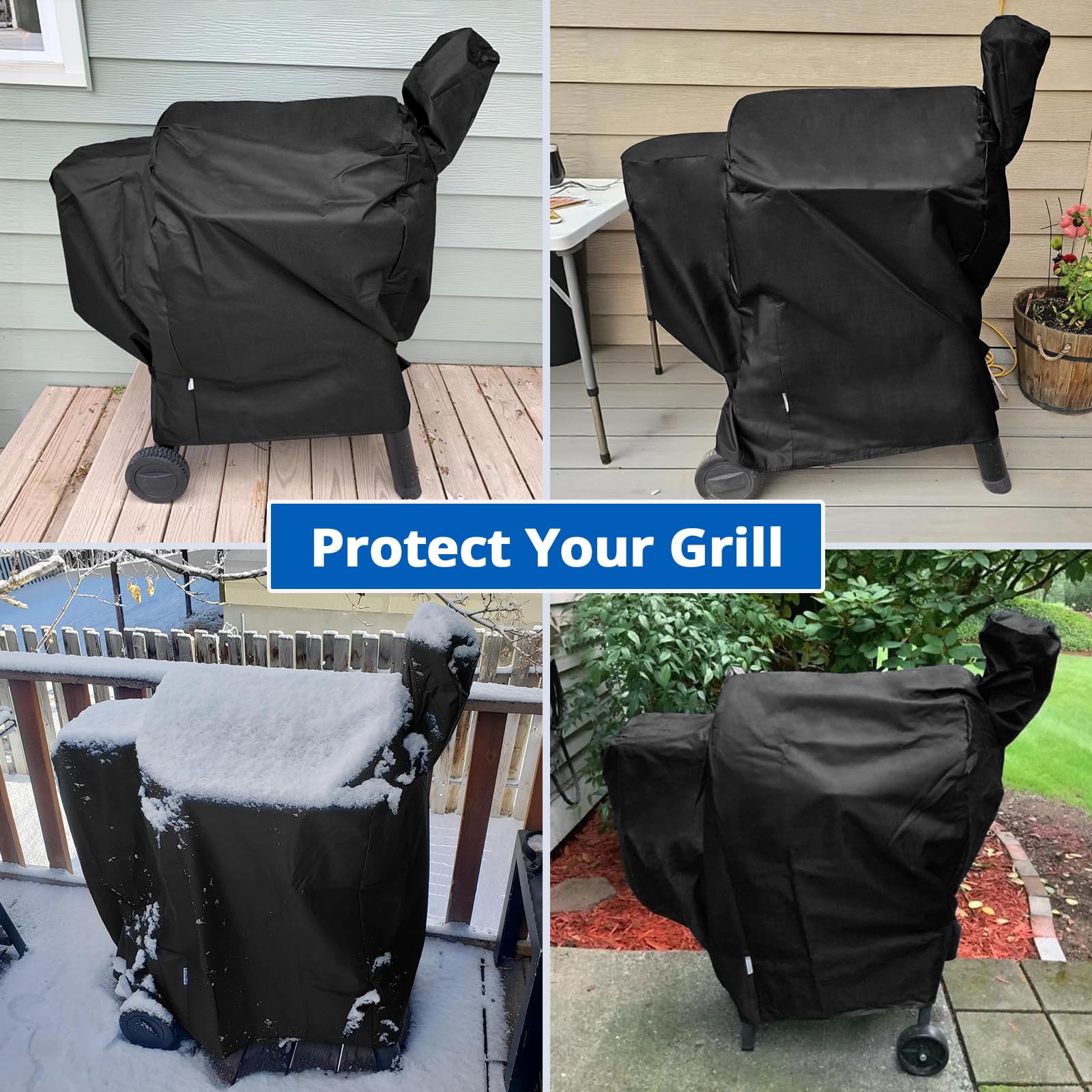 SunPatio all-weather protection for pellet grills of various sizes.