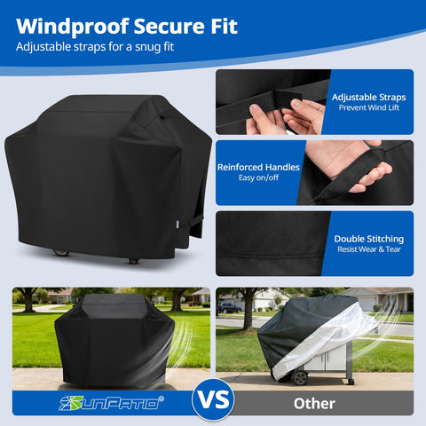SunPatio Adjustable straps securing the cover on windy days