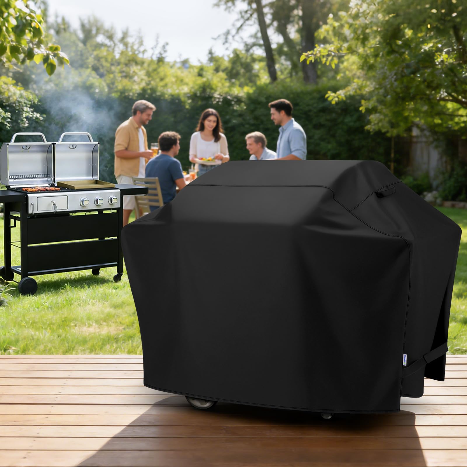 SunPatio Compatible with Weber Charbroil Kenmore Nexgrill diagrams showing fit