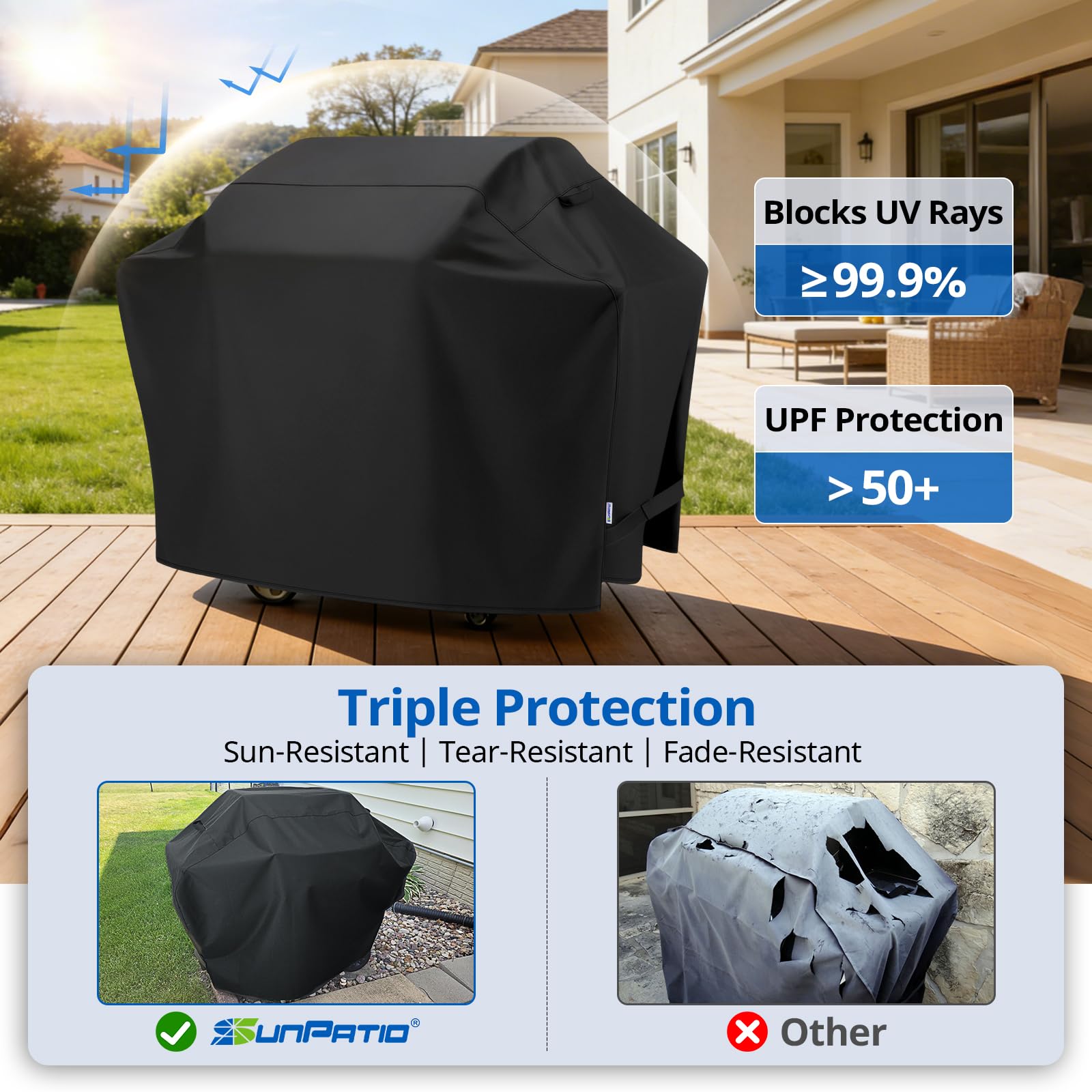 SunPatio Side handles for easy positioning and removal of the grill cover