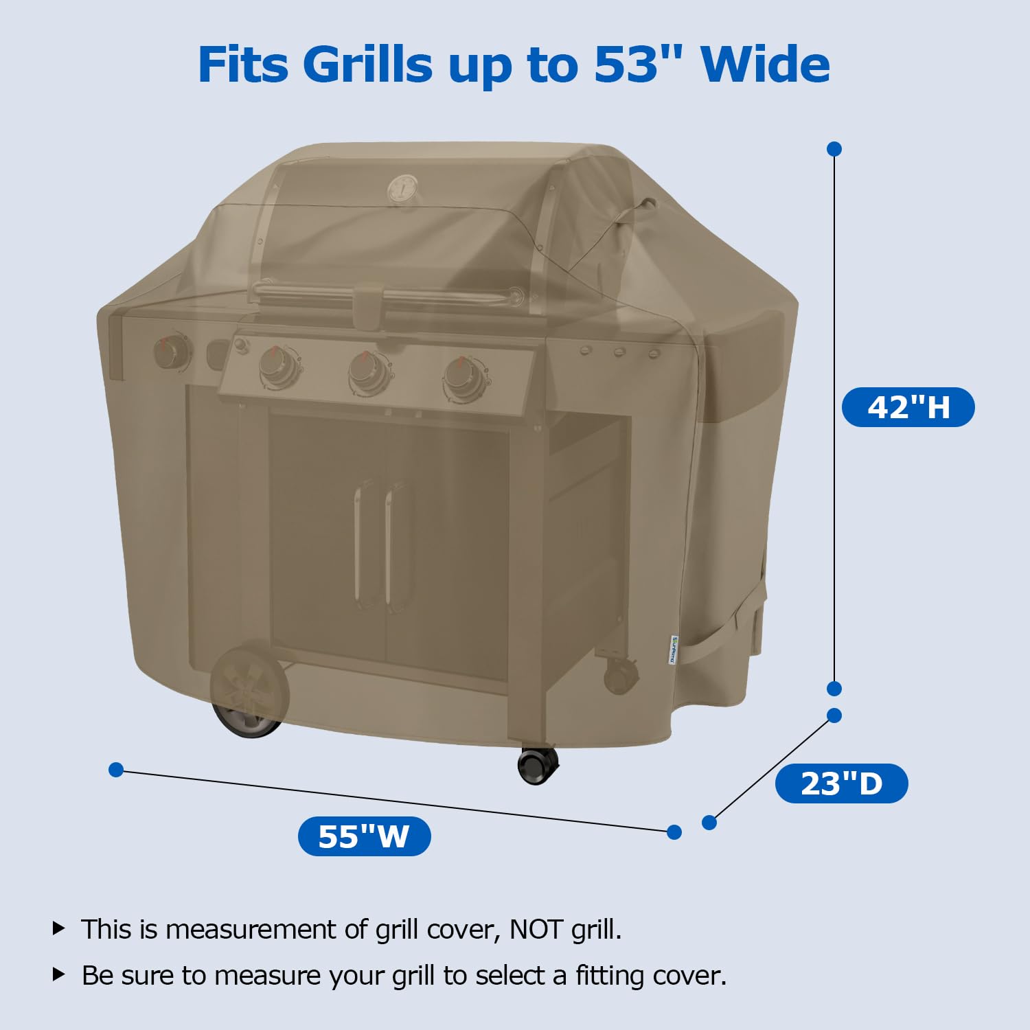 SunPatio fade-stop material shields the grill from sun fade while resisting wear.