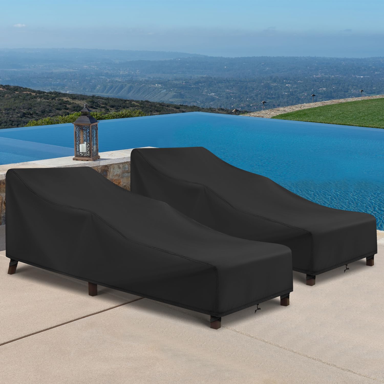 SunPatio chaise lounge cover laid flat on a dry patio
