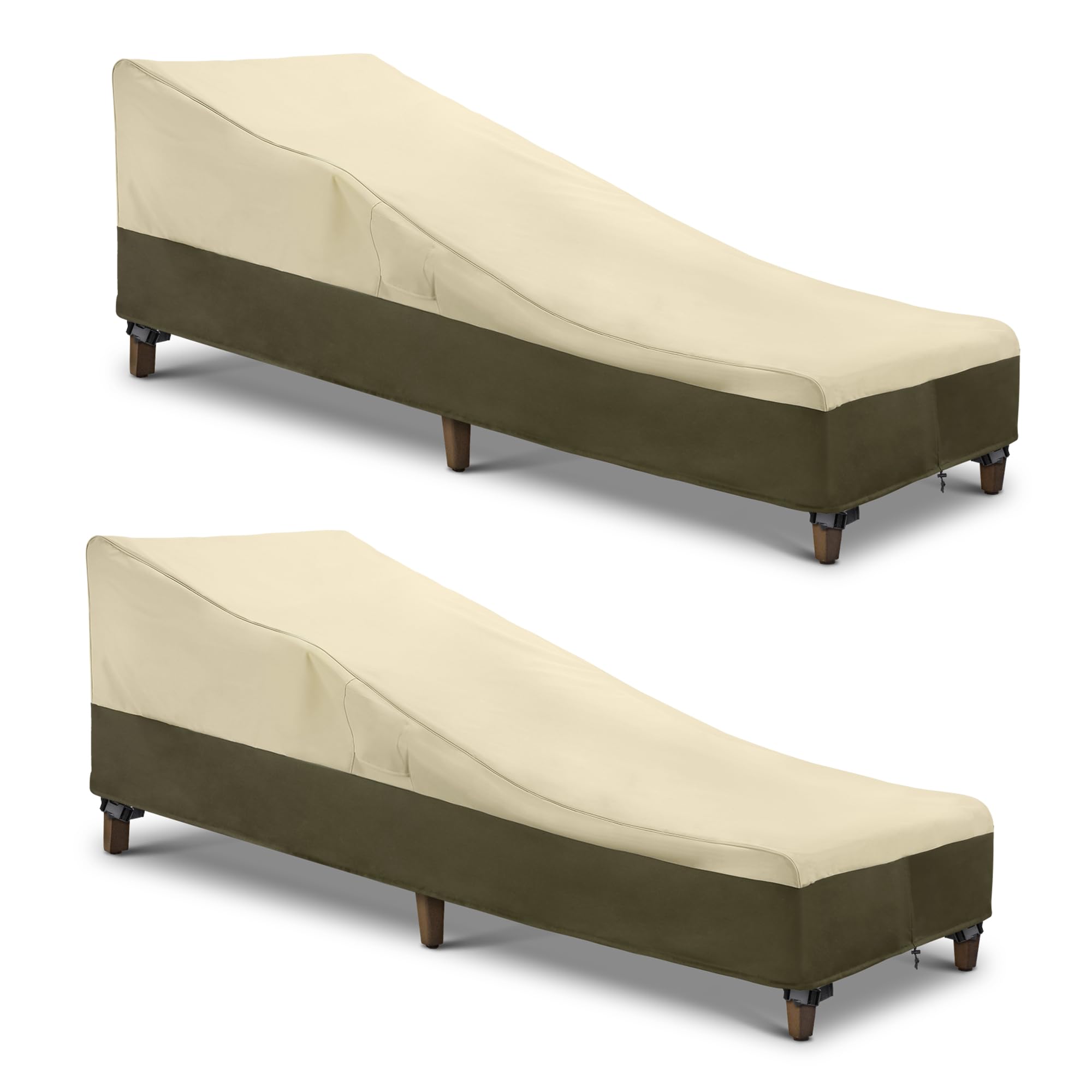 SunPatio chaise lounge cover in waterproof heavy duty fabric protecting outdoor furniture.