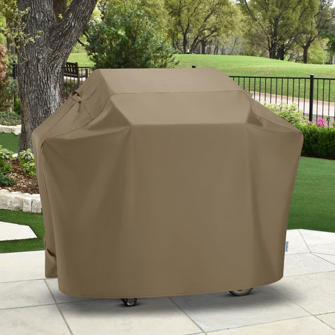 SunPatio cover on a Weber-style grill to show compatibility and fit.