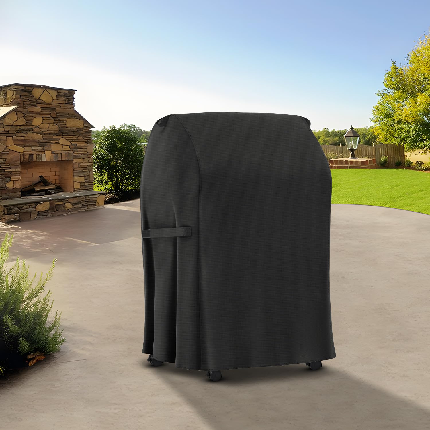 SunPatio grill cover dimensions guide fitting small 3-burner grills up to 30 inches.