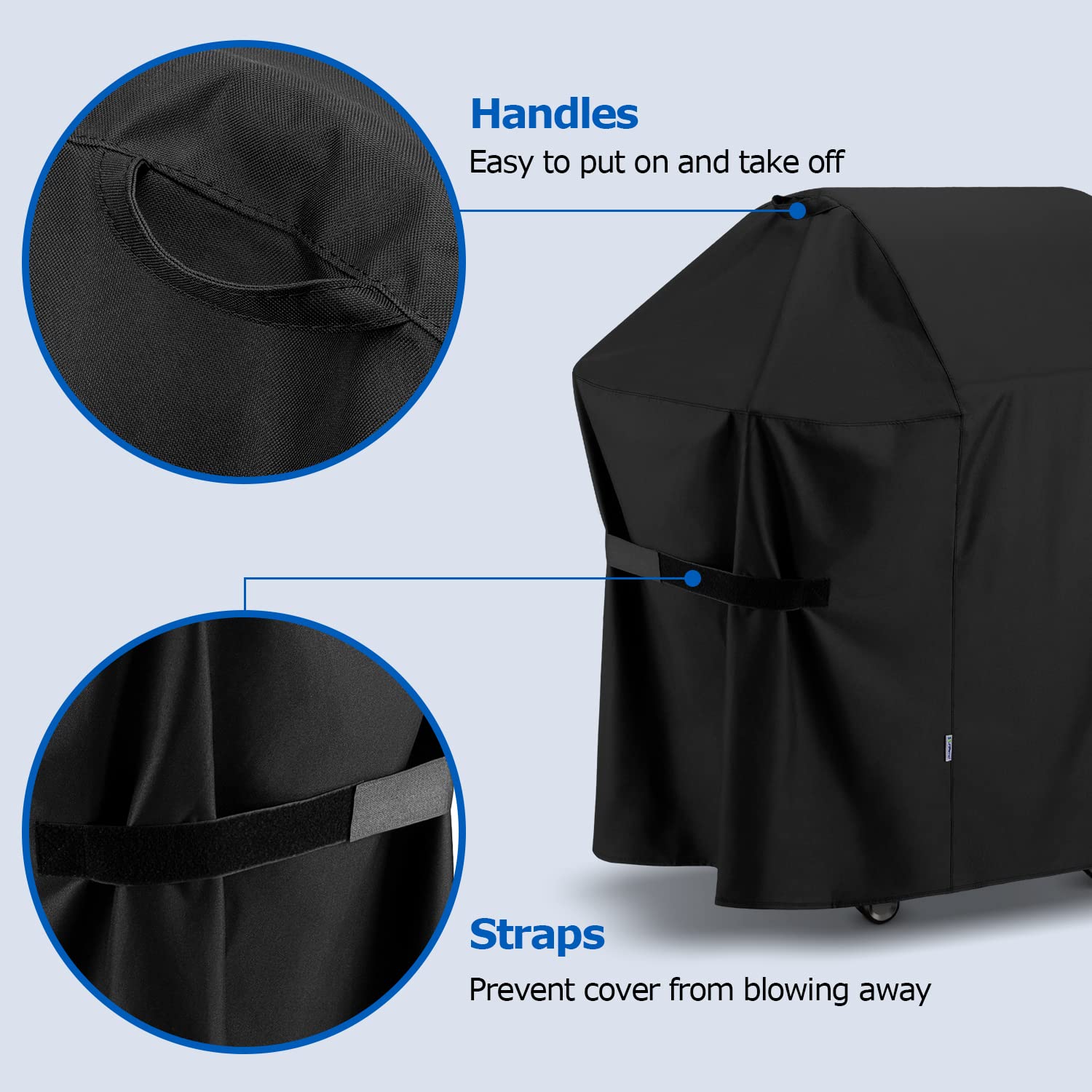 SunPatio easy-on, easy-off handles simplify covering and uncovering.