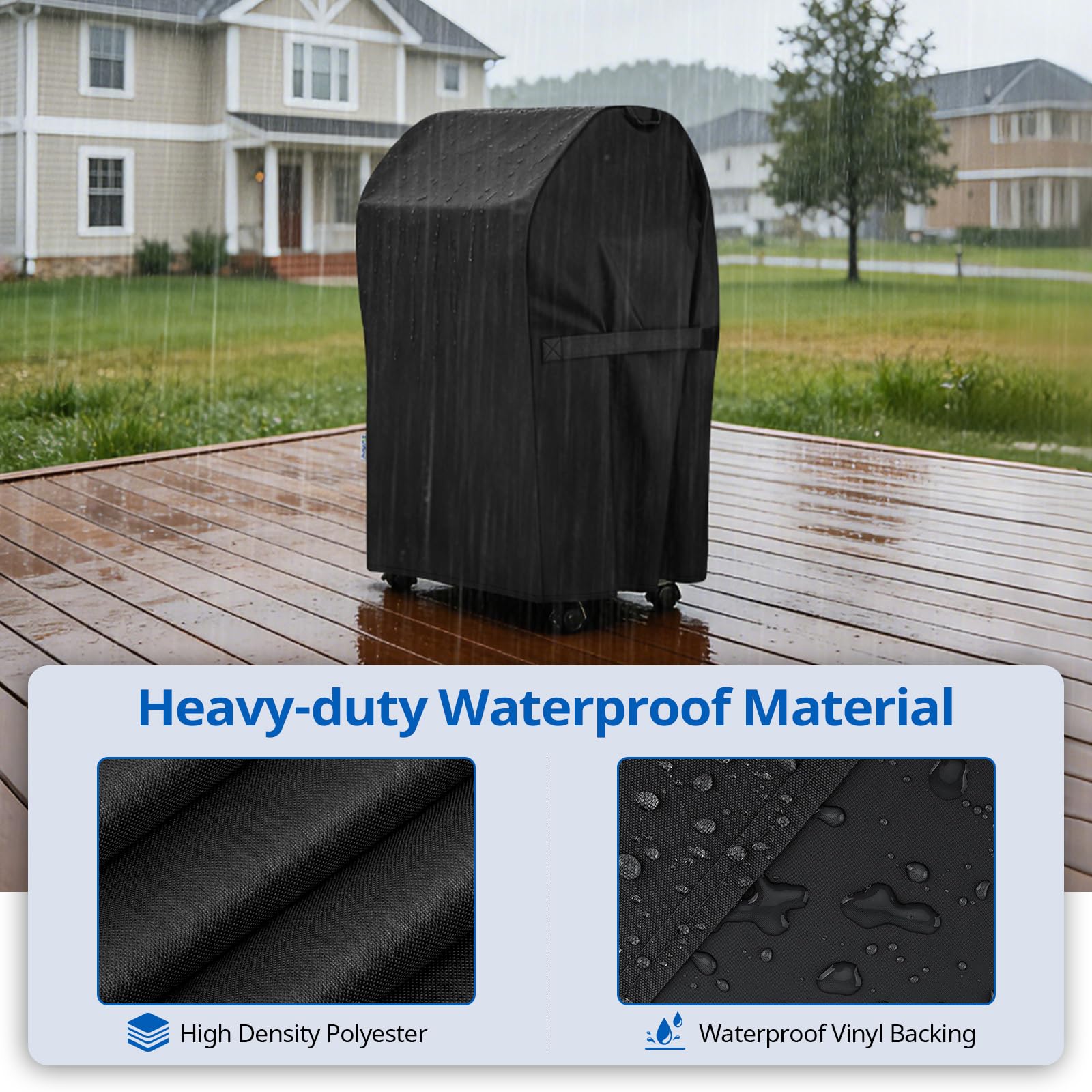 SunPatio grill cover fabric close-up fade-stop waterproof material.