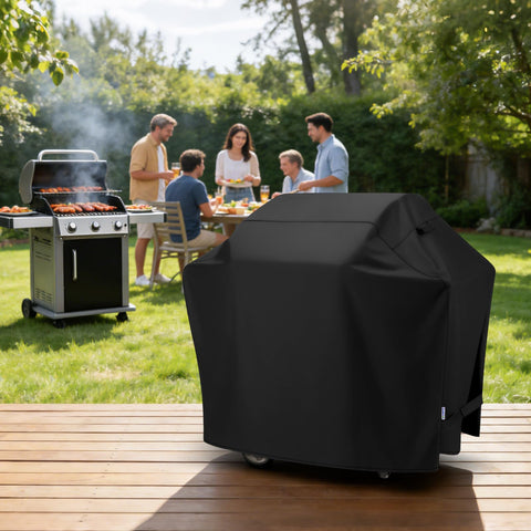 SunPatio heavy-duty black grill cover weatherproof and durable