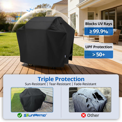 SunPatio grill cover side handles enable easy positioning and removal