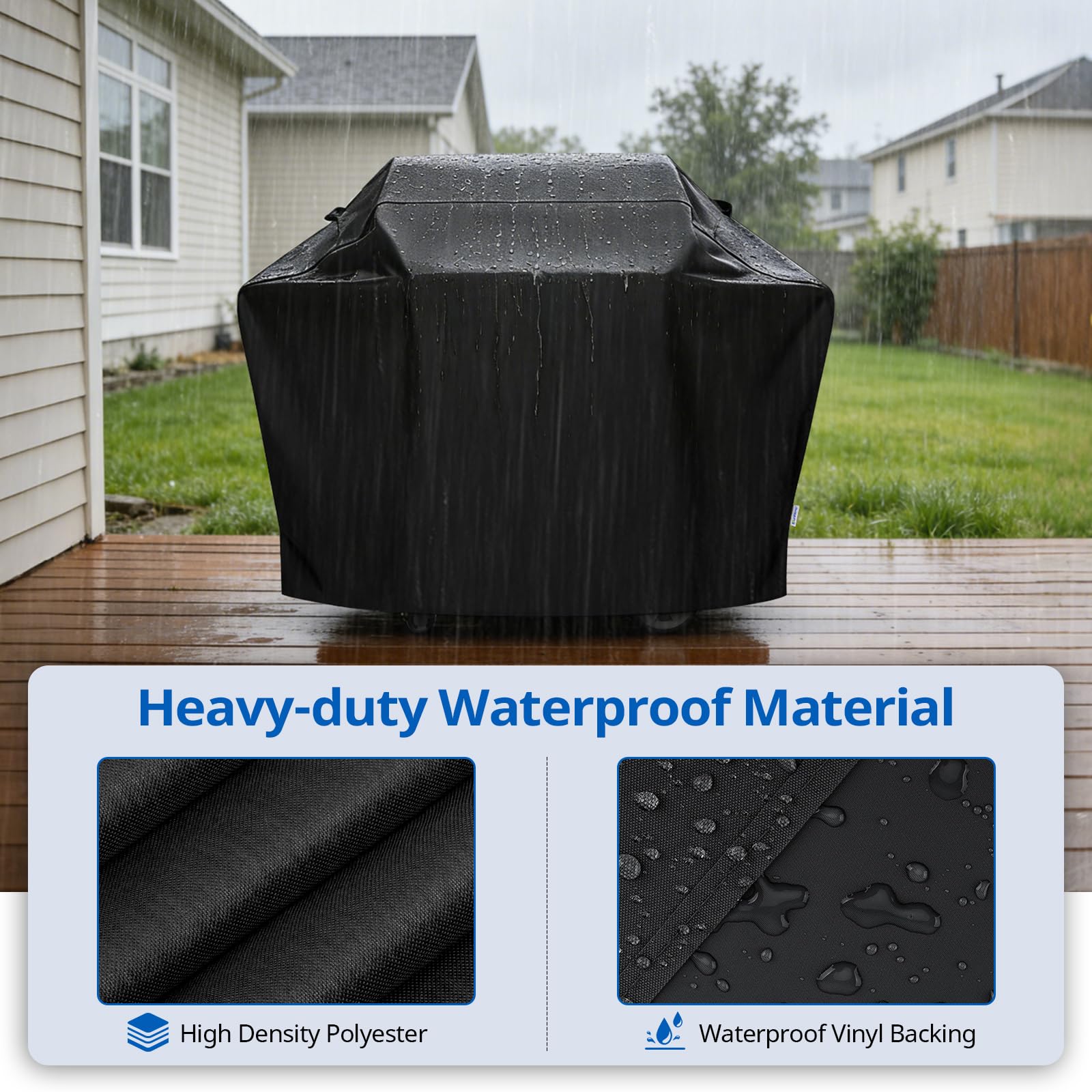SunPatio grill cover with side fabric handles for easy on/off.