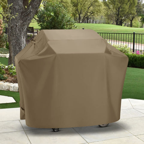 SunPatio taupe color blends with outdoor furniture and décor.