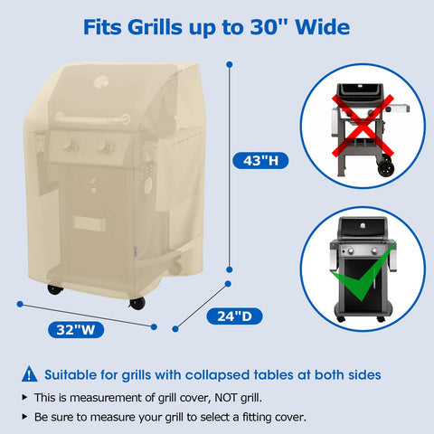 SunPatio grill cover wind-resistant with adjustable fastening straps.