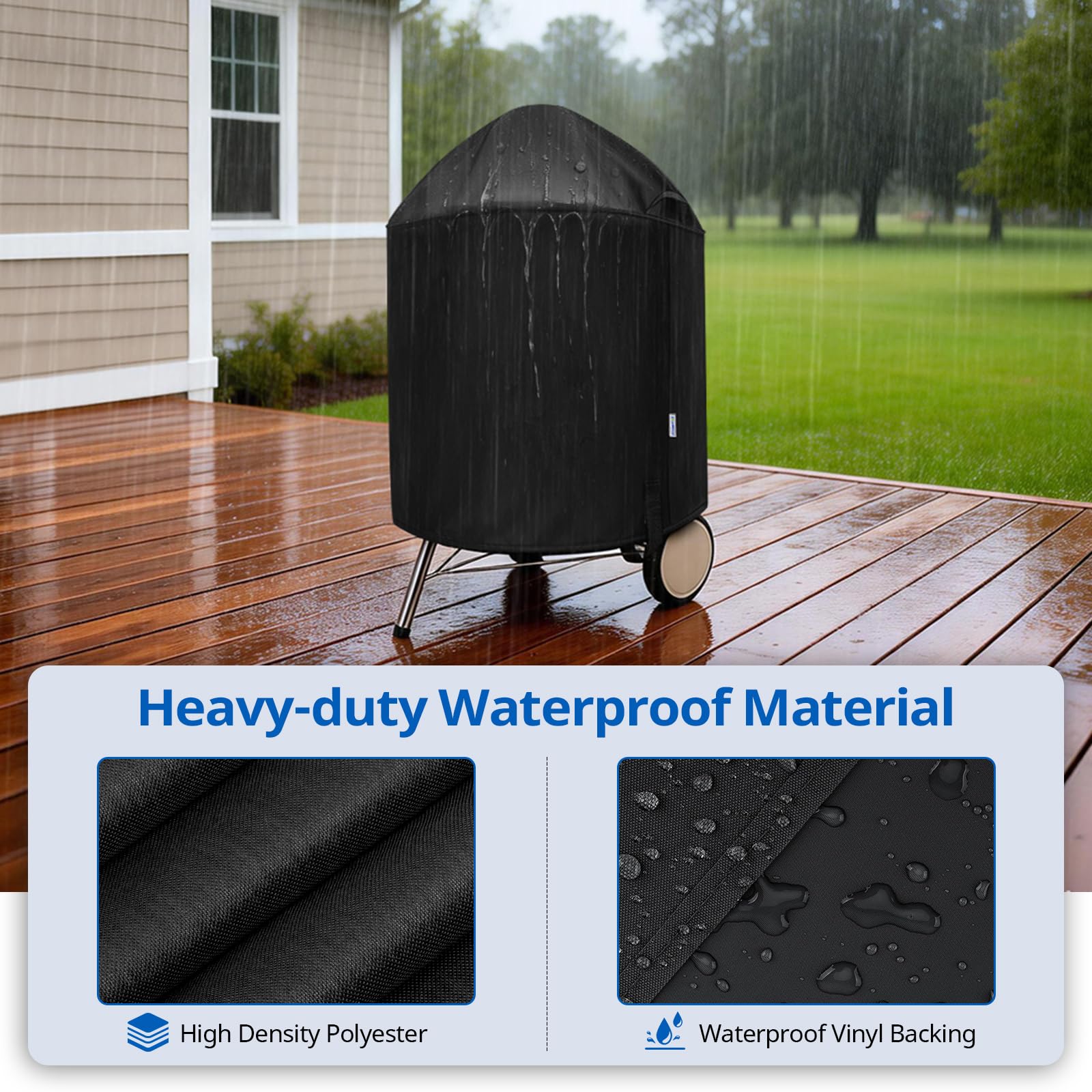 SunPatio Char-Broil 22-inch grill cover shielding from wind and rust